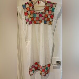 Hand Made Hand Crocheted Mexican Huipil dress white women’s Vintage